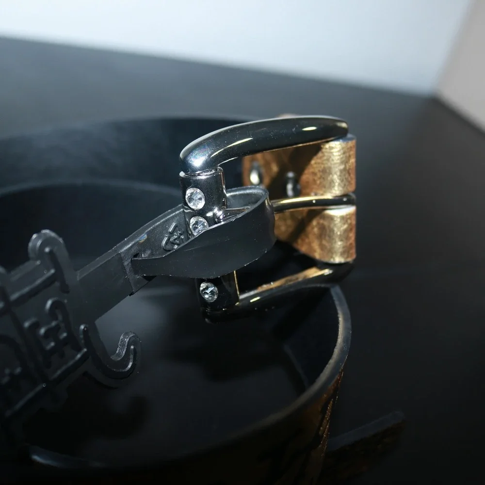 NWT Ed Hardy Mens Graphic Y2K Belt Gold Black Gold-Tone Size 32
